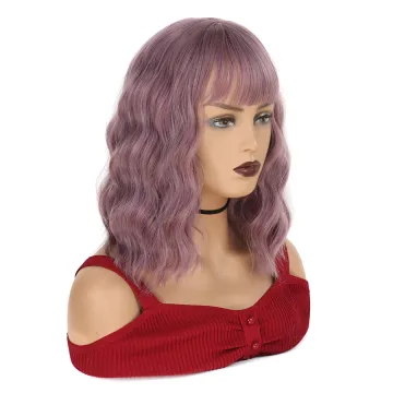 Synthetic Wig Short Bob Wig With Bangs for Black Women Wavy Shoulder Length Cosplay Wigs High Temperature