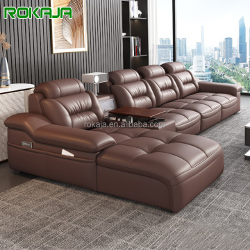 Multifunctional Projector Speaker L-Shaped Leather Sofa Set
