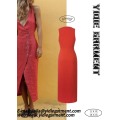 Mid-weight Plain Dyed Deep V-neck Slit Dress