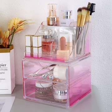 PS Organisateur de tiroir cosmétique - Palette de maquillage de gradient rose avec pinceaux et rouges à lèvres (2pcs)