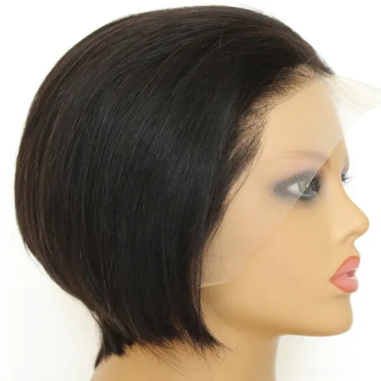 Cheap Bob Cut Human Lace Front Wigs Pre Plucked Peruvian Straight Black Hair Blunt Bob Short Human Hair Lace Wig Free Shipping