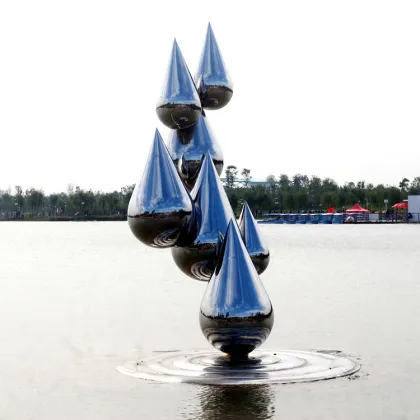 Large metal craft polished stainless steel water drop sculptures