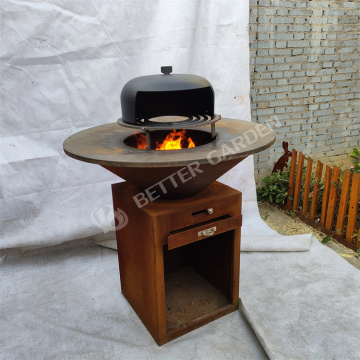 Complete Outdoor Cooking Set: Wood Fire Pit, Grill Tools, Pizza Dome, and BBQ Stove for Ultimate Patio Dining Experience
