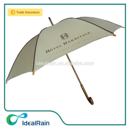 Hotel wooden handle sun and rain protection umbrella