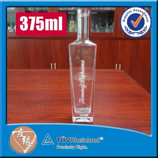Flat rectangel cork top rum bottle 375ml glass liquor bottle