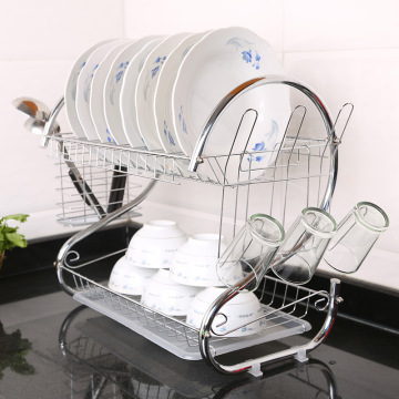 Rack de secagem de pratos de 2 camadas com suporte de utensílio
