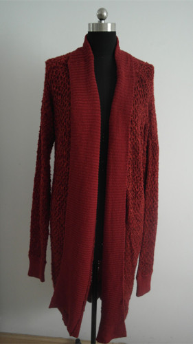 Ladies fancy knit long cardigan sweater without hood