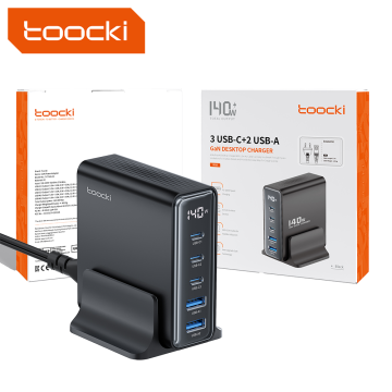 Toocki Factory 140W GaN Power Strip Station - 5 Port USB Multi-Functional Desktop Charger (UK/US/EU/KR Plug)