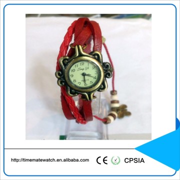 Custom colorful Leather decoration wrist watch for women