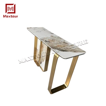 Golden Marble Top Long Entryway Console Table for Hallway Entrance Foyer