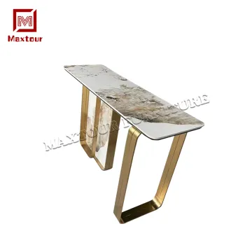 Golden Marble Top Long Entryway Console Table for Hallway Entrance Foyer