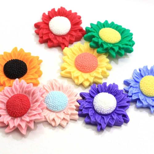 Kawaii Colorful Sunflower 34mm Resin Flatback Cabochon Scrapbooking For Phone Craft