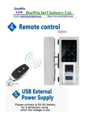 Remote Control for Glass Door Lock with Password Fingerprint Security 6702