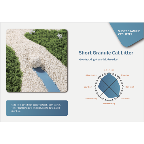 Arena para gatos de gránulos cortos de seguimiento bajo