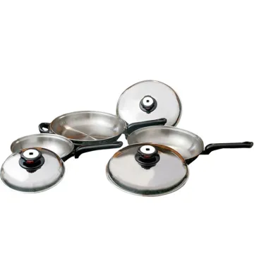 Gourmet Skillet Surgical Stainless Steel 304 Cookware 6-Pc Frypan Set with Wide Rolled Edge