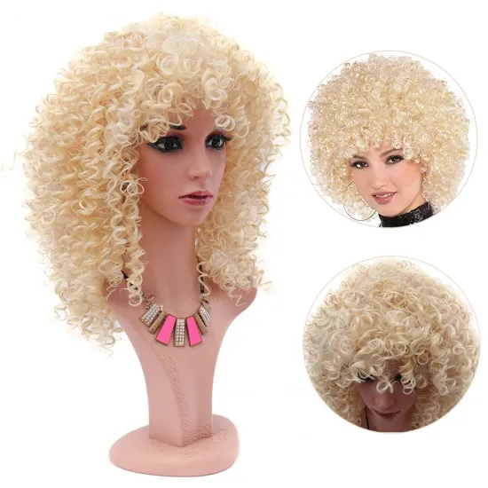 wholesale  Price   High-Temperature Artificial Synthetic Hair Human,  Blonde color  Afro Curly Wigs for black women