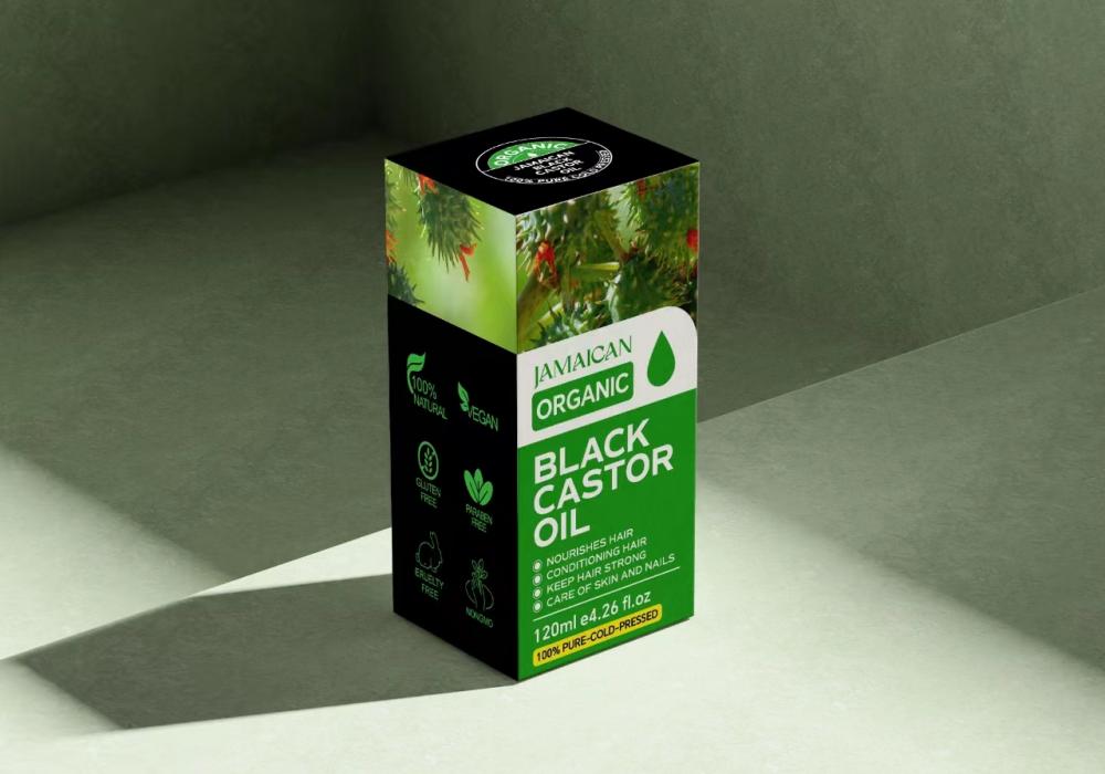 Boîte d&#39;étiquette personnalisée Hexane HEXANE GRATUIT PRESSE PRESSÉ JAMACIAN Black Castor Huile Organic Castor Huile Pack Wrap Kit pour la croissance des cheveux