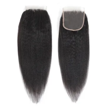 Kinky Straight 4x4 Lace Closure Brazilian Human Hair Extensions Virgin Cuticle Aligned Human Hair Yaki Straight 4X4 Lace Closure