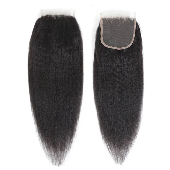 Kinky Straight 4x4 Lace Closure Brazilian Human Hair Extensions Virgin Cuticle Aligned Human Hair Yaki Straight 4X4 Lace Closure