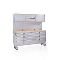HTC7218 Work Trolley Workbench Stainless Steel Mobile Tool Chest 15 Drawers + 3 Cabinet