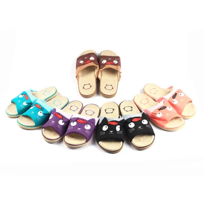 High quality linen slippers cute cat design slippers