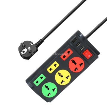 Colorful Power Strip with 3 Outlets, Multi Extension Socket and 3 USB Ports
