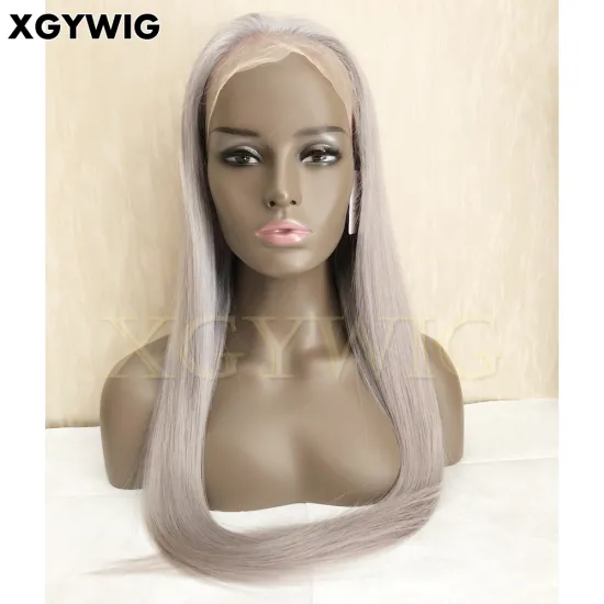 Stock 10-30\" Sexy Long Virgin Brazilian Human Hair Glueless Wig with Natural Hairline and Silver Grey Colored Lace Front
