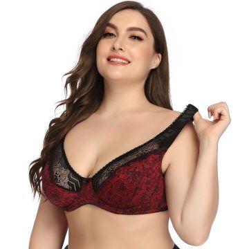Plus Size Printing Underwire Push Up Bra with Lace