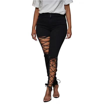 women's denim ripped pencil pants
