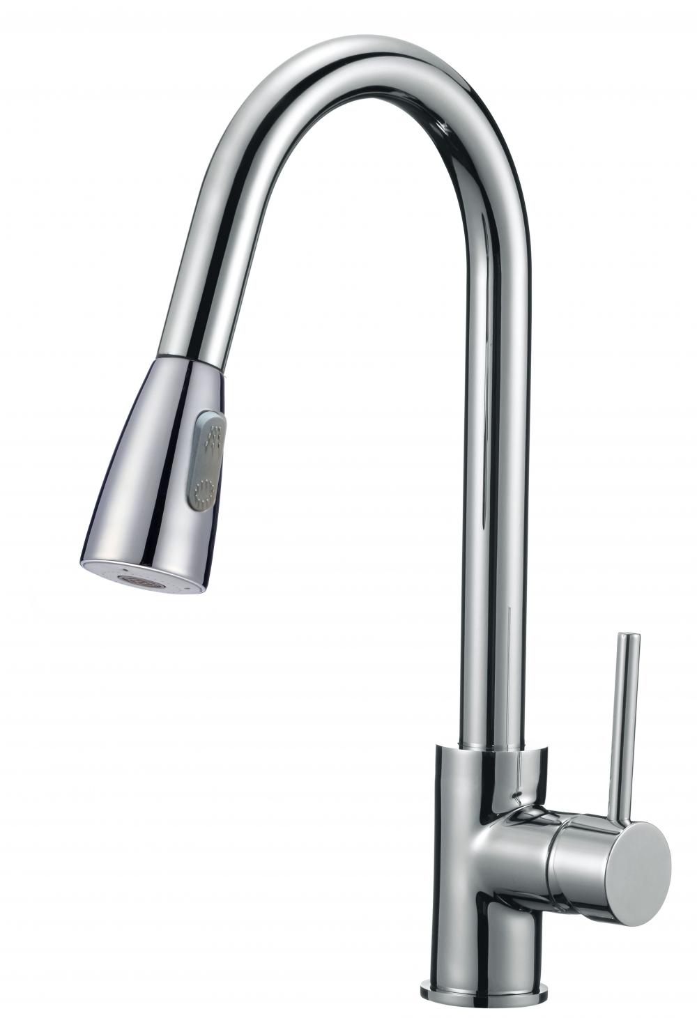 Round Brass Pull-out Kitchen Faucet