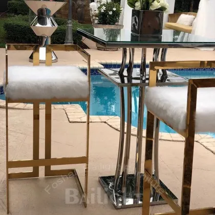 Stainless Steel Frame Glass Top Bar Table Sets