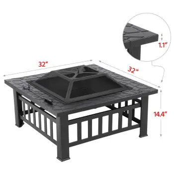 Made In China Black 81cm Modern Firepit Gas Square Metal Fire Pit
