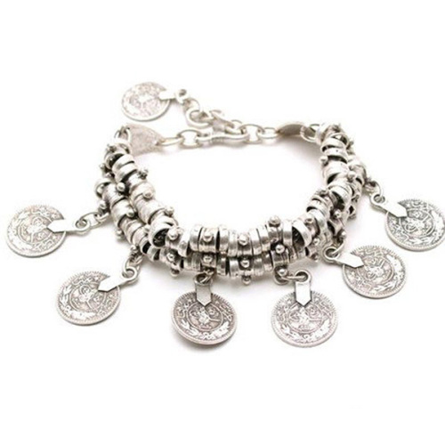 Retro Fashion Anklet Bracelet Carved Coins Short Bracelet Alloy Jewelry