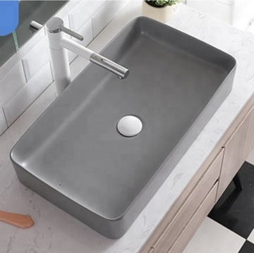 Matte Grey Rectangle Ceramic Bathroom Sink Lavabo