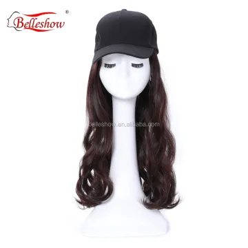 Hot sell baseball hat hair wig combination custom new design  synthetic hair with hat with black  wig