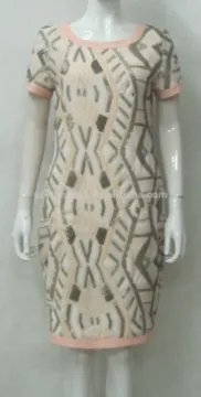 Pretty Steps 2015 new design mutil colour sequin check print with pink bordure ladies' party dress