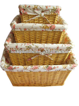 4-piece natural white empty wicker storage basket wedding for egg,candy and other sundries with floral lining & liner