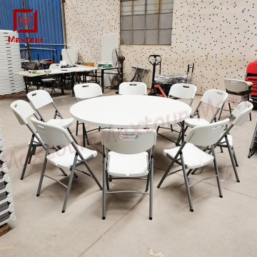 Strong Plastic Top Folding Dining Table with Iron Tubes for Parties, Events, and Hotels