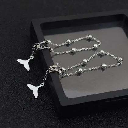 ANENJERY Silver Mermaid Anklet Double Layer Fish Tail Foot Bracelet for Women - Summer Gifts