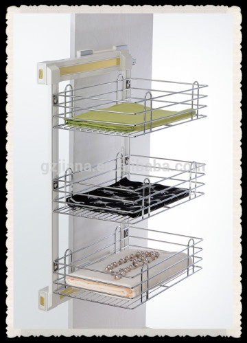 Side pull out three tier wire basket for wardrobe