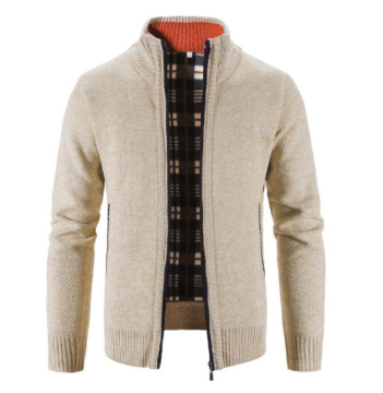 Wholesale Men's Zippered Plush Winter Cardigan Jackets with Stand-Up Collar