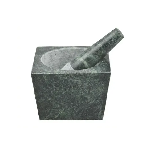Square Marble Mortar and Pestle Set
