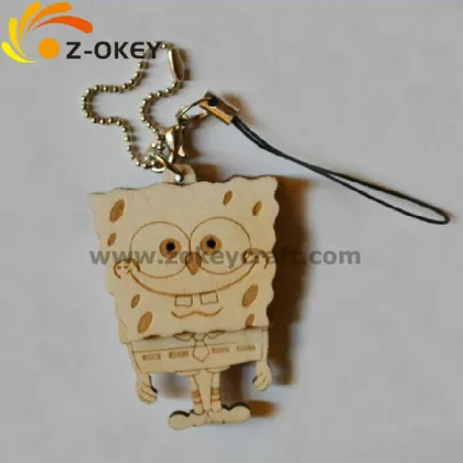 hot sale Wooden laser carving pendant with SpongeBob SquarePants shape