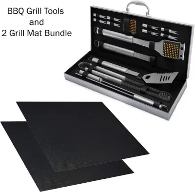 BBQ Grill Accessories Set 16PC Spatula Tongs Skewers Case Barbecue Tools