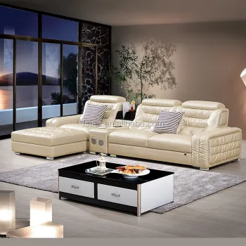 Nordic Style Light Luxury Modern Leather L-Shaped Sofa with Speaker