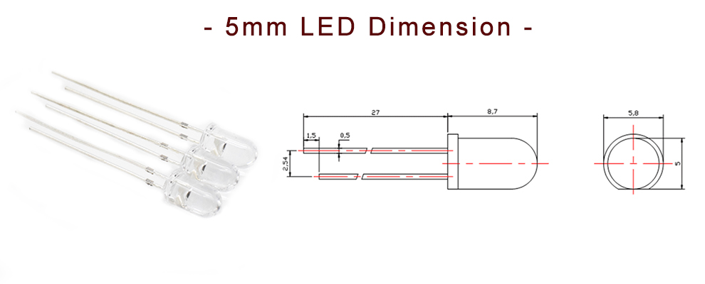 Size of 503IRC120L17I100 Far Red Infrared LED 1200nm(±100nm) 5mm LED Emitter 1250nm LED 1150nm LED 5mm Clear lens