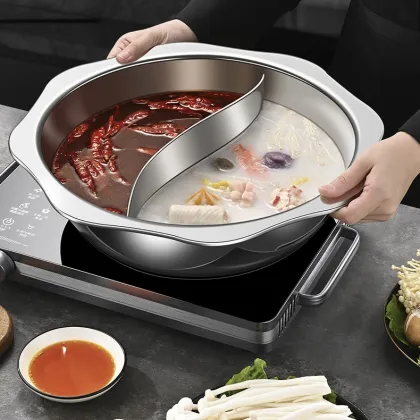 Thickened Stainless Steel Dual Flavor Hotpot Pot - Circular Sun Shaped Hotpot