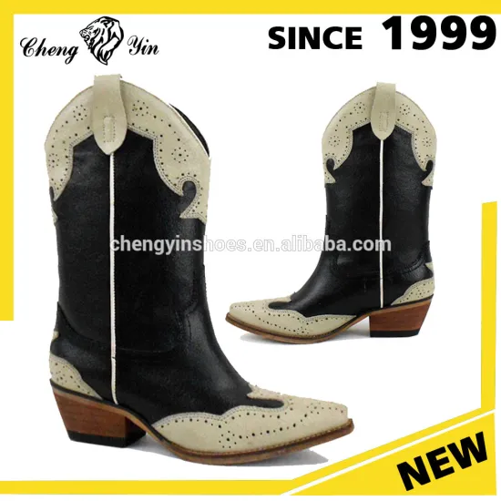 Black and White Upper Winter Wenstern Cowboy Boot For Adult