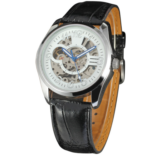 winner vintage men mechanical watch with skeleton design
