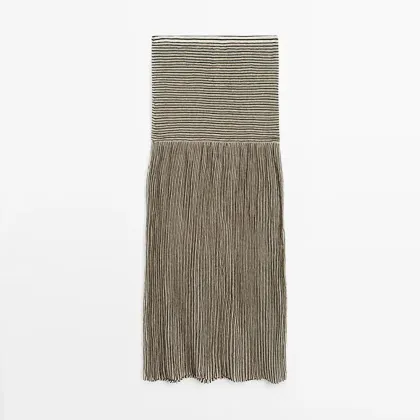 Women's urban minimalist versatile striped pleated skirt